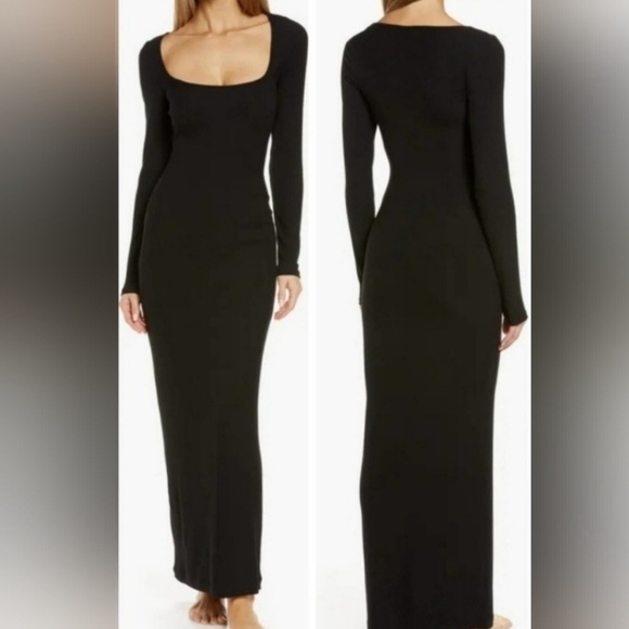 NWT Skims ribbed fits everybody soft lounge long sleeve dress - onyx black - Picture 9 of 11